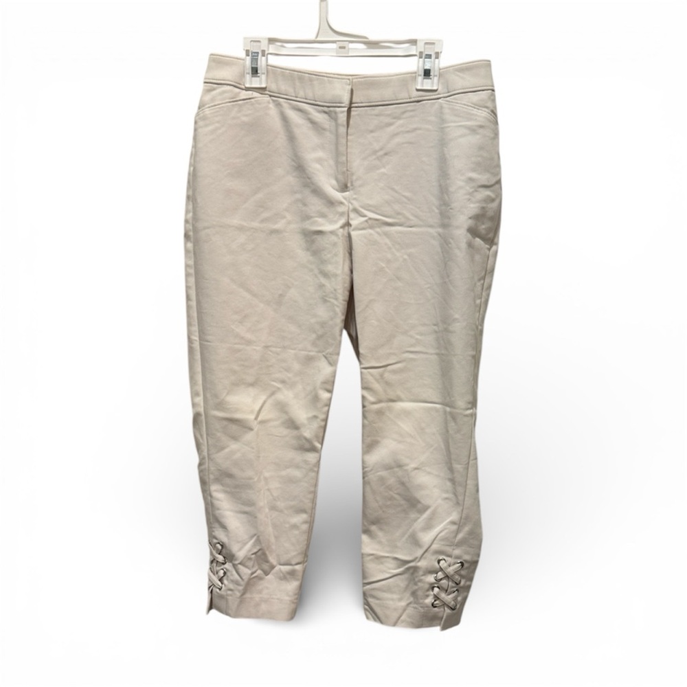 Rafaella Off-White Capris with Lace-Up Details Size 6P